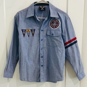 Vintage Y2K Mecca Long Sleeve Button Down with Patches |Size 10-12 boys
